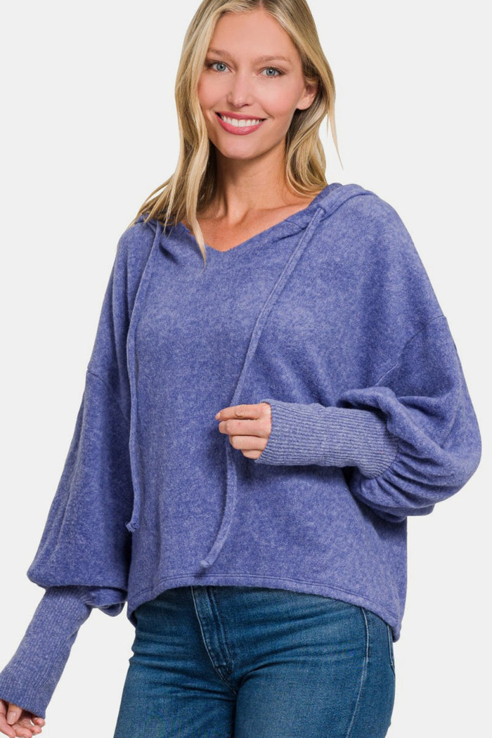 Hazel Blues® |  Zenana Brushed Hacci Drop Shoulder Cropped Hoodie