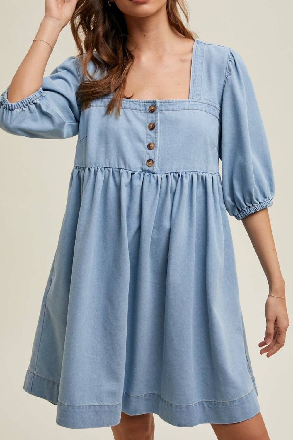 Hazel Blues® |  Square Neck Half Sleeve Denim Dress