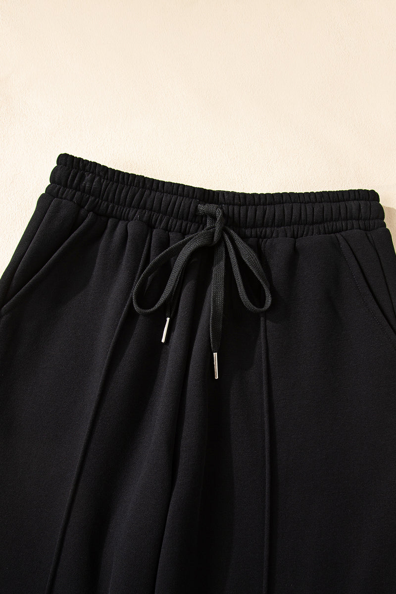 Hazel Blues® |  Black Solid Collared Sweatshirt and High Waist Pants Active Set