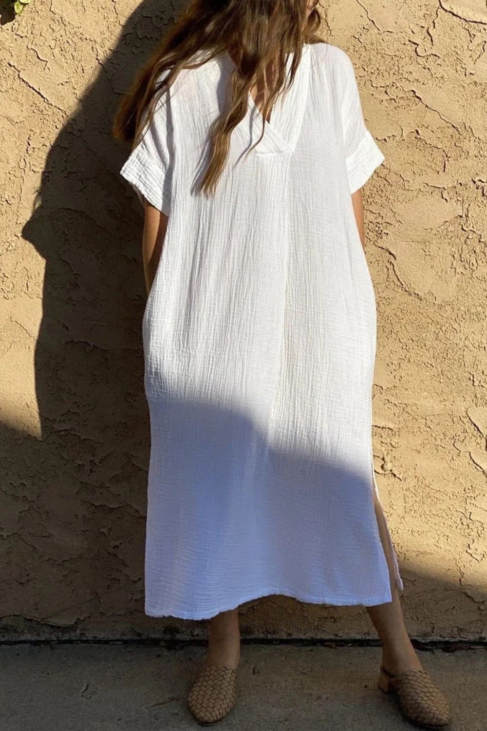Hazel Blues® |  Slit Textured Short Sleeve Cover-Up Dress
