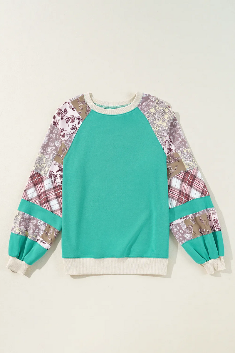 Hazel Blues® |  Printed Round Neck Long Sleeve Blouse