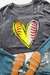 Hazel Blues® |  Gray Baseball Heart Shape Print Crew Neck T Shirt