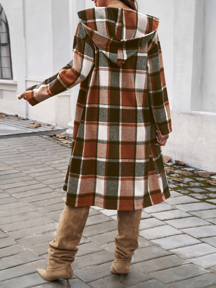 Hazel Blues® |  Plaid Long Sleeve Hooded Coat