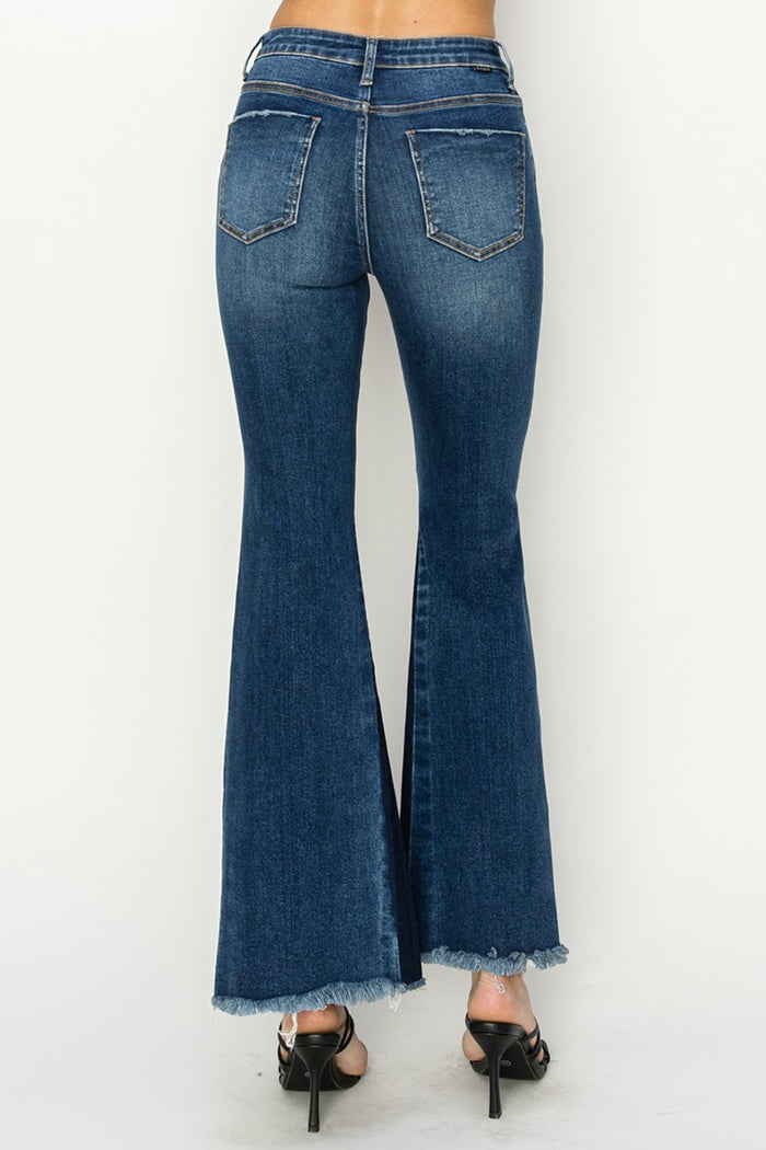 Hazel Blues® |  RISEN High Rise Side Shadow Seam Detail Slit Flare Jeans