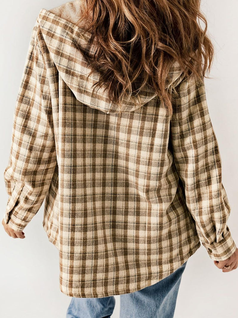 Hazel Blues® |  Plaid Snap Down Plush Hooded Jacket