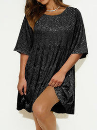 Hazel Blues® |  Sequin Round Neck Half Sleeve Mini Dress