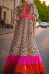 Hazel Blues® |  Leopard V-Neck Half Sleeve Maxi Dress