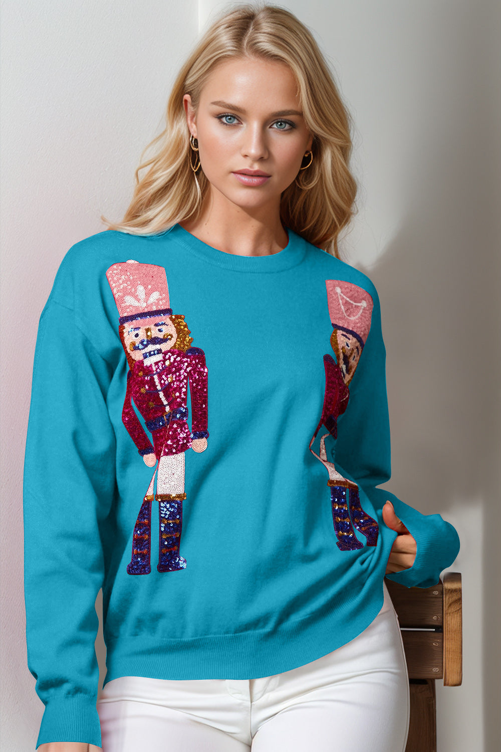 Hazel Blues® |  Double Take Nutcracker Sequin Long Sleeve Sweater