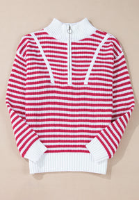 Hazel Blues® |  Striped Half Zip Mock Neck Long Sleeve Sweater