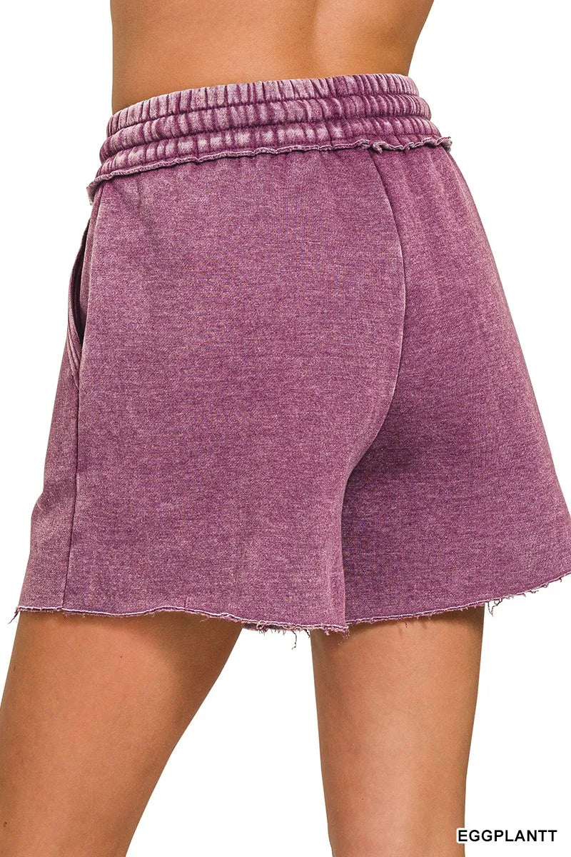 Hazel Blues® | Zenana Acid Wash Fleece Drawstring Shorts With Pockets