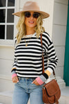 Hazel Blues® |  Angel Wings Warm Spice Striped Round Neck Sweater