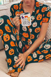 Hazel Blues® |  Pumpkin Printed Short Sleeve Top and Pants Lounge Set