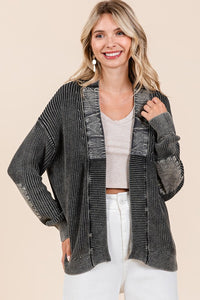 Hazel Blues® |  Mittoshop Contrast Patch Open Front Mineral Wash Cardigan