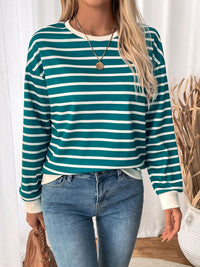 Hazel Blues® |  Perfee Striped Contrast Round Neck Long Sleeve Sweatshirt