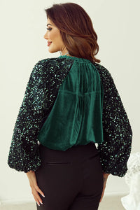 Hazel Blues® |  Sequin Notched Long Sleeve Blouse