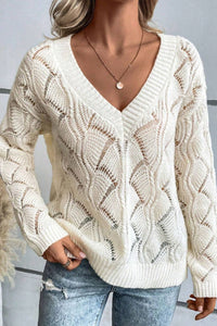 Hazel Blues® |  Openwork V-Neck Long Sleeve Sweater