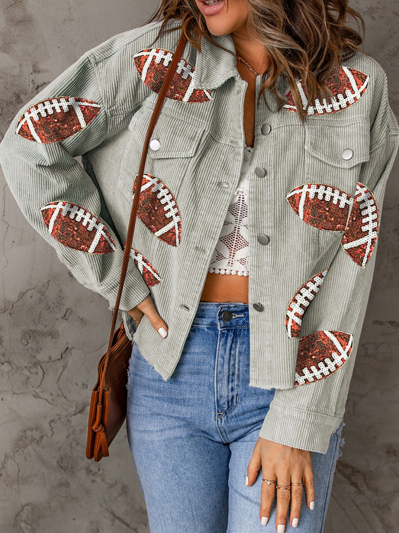 Hazel Blues® |  Football Sequin Button Up Dropped Shoulder Jacket