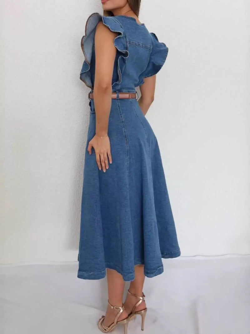Hazel Blues | Ruffled Button Front Denim Dress Hazel Blues | Ruffled Button Front Denim Dress