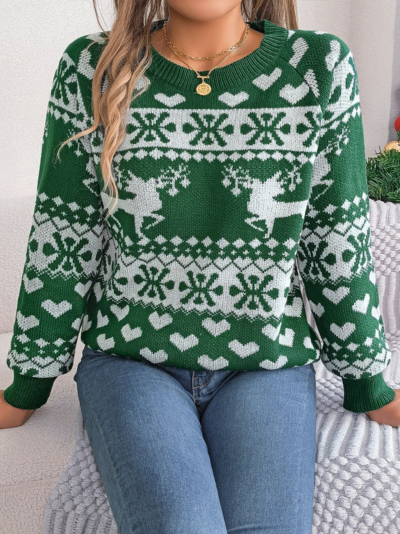 Hazel Blues® |  Christmas Element Round Neck Long Sleeve Sweater