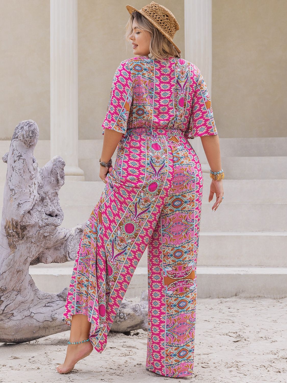 Hazel Blues® | Printed Half Sleeve Wide Leg Jumpsuit