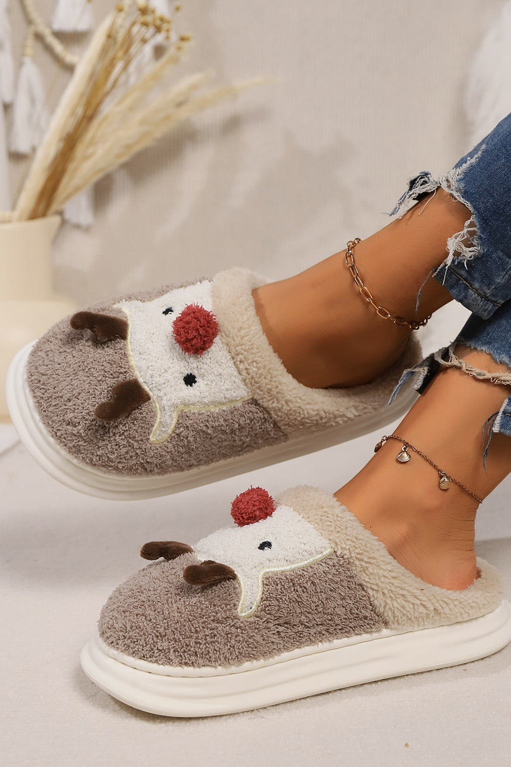 Hazel Blues® |  Elk Furry PVC Flat Slippers