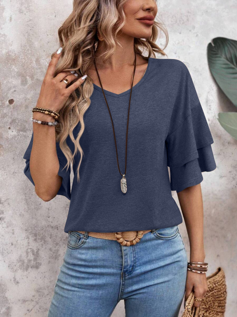 Hazel Blues® |  V-Neck Half Sleeve Blouse