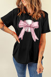 Hazel Blues® |  Black Baseball Bow Knot Print Round Neck T Shirt