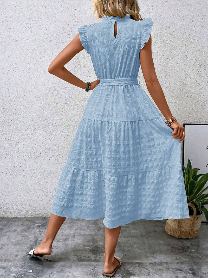 Hazel Blues® |  Tied Ruffled Cap Sleeve Midi Dress