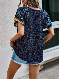 Hazel Blues® |  Printed Tie Neck Short Sleeve Blouse