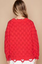 Hazel Blues® |  POL Checkered Distressed Edge Sweater
