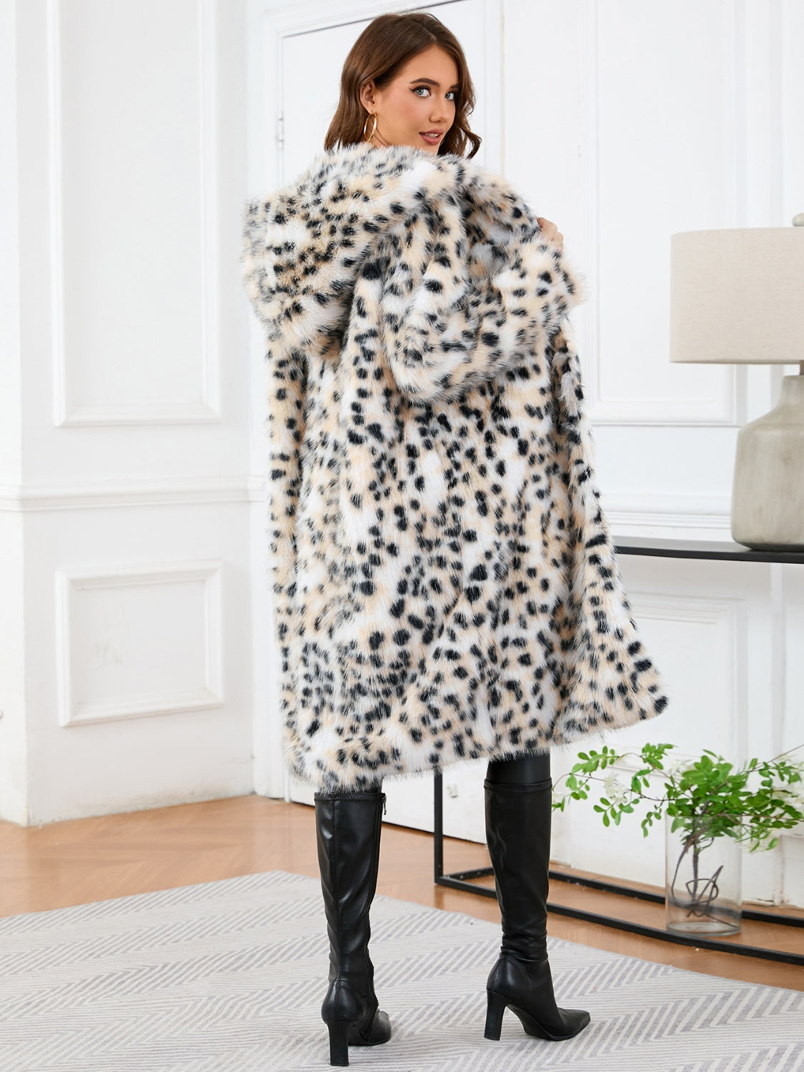 Hazel Blues® |  Thermal Leopard Faux Fur Hooded Outerwear