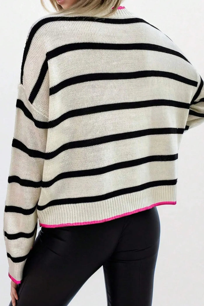 Hazel Blues® |  Striped Round Neck Long Sleeve Sweater