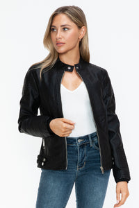 Hazel Blues® |  Snobbish Faux Leather Biker Jacket with Side Zip Pockets