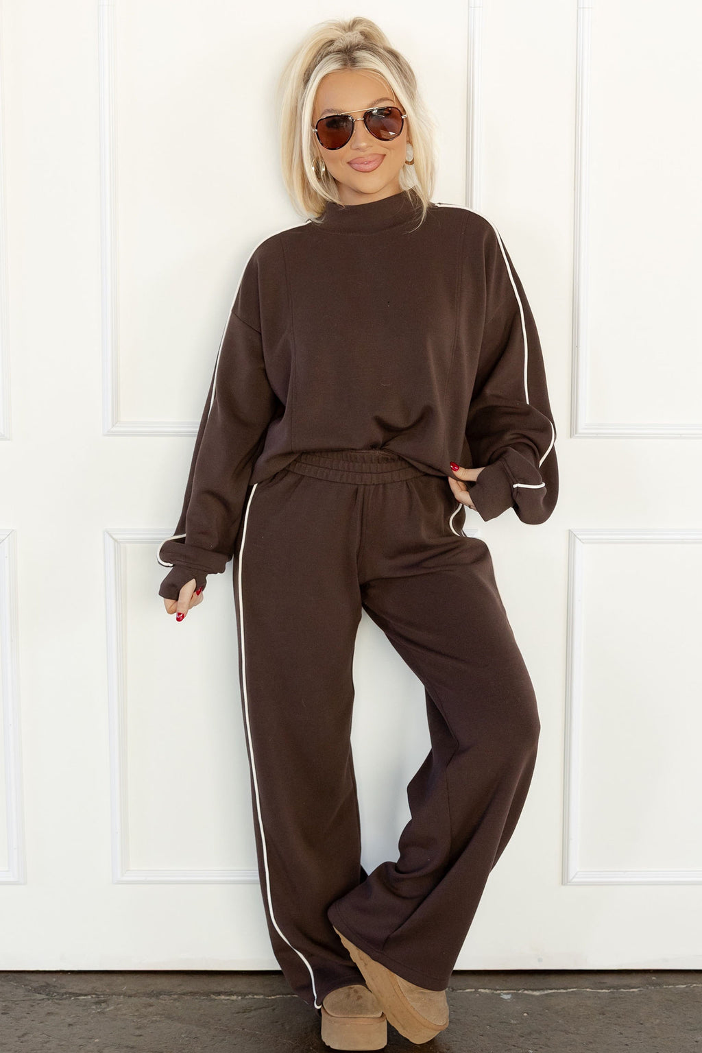 Maeve Mae Brown Sporty Stripe Pants Set