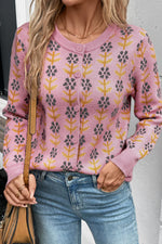 Hazel Blues® |  Pink Floral Button Down Ribbed Banded Cardigan Sweater