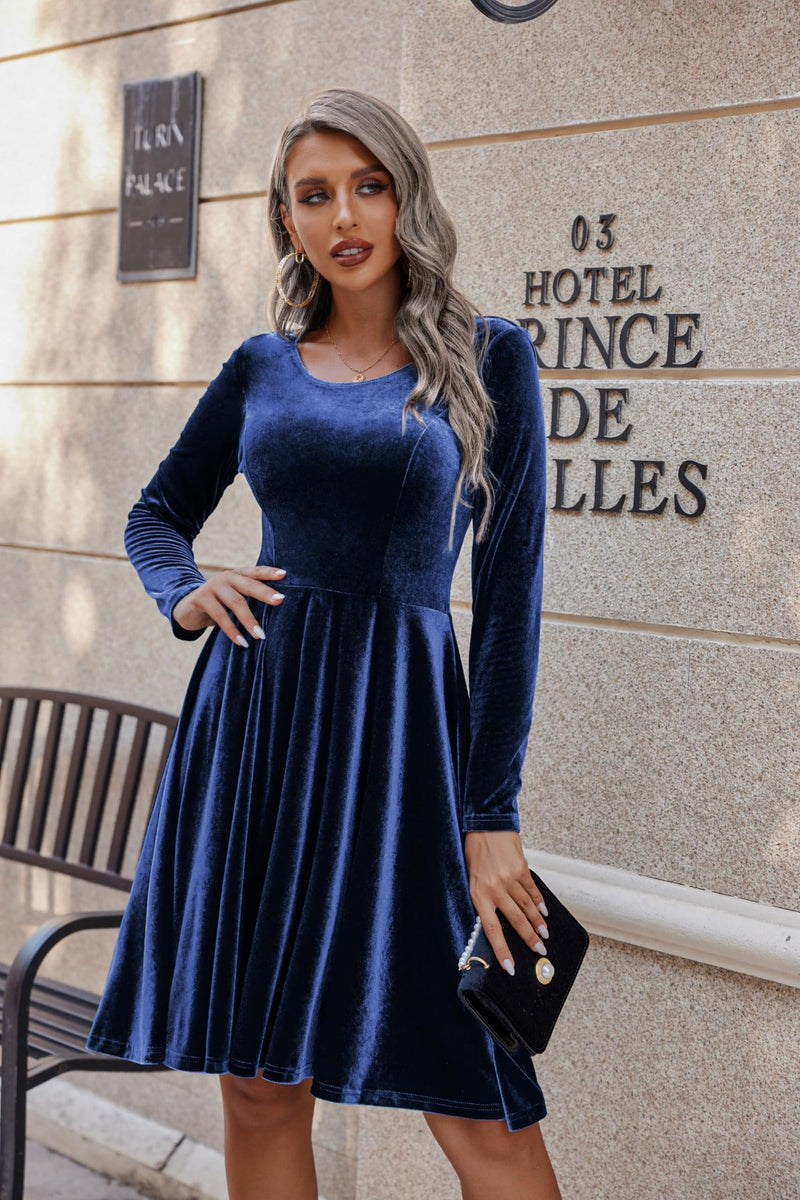 Hazel Blues® |  Round Neck Long Sleeve Knee Length Dress