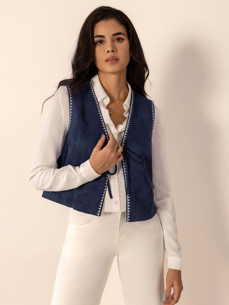 Hazel Blues® |  Tied Contrast Trim Vest