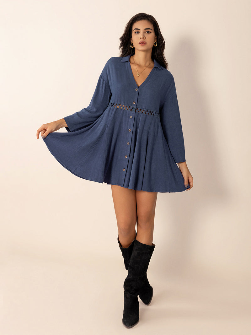 Hazel Blues® |  Cutout Johnny Collar Long Sleeve Mini Dress