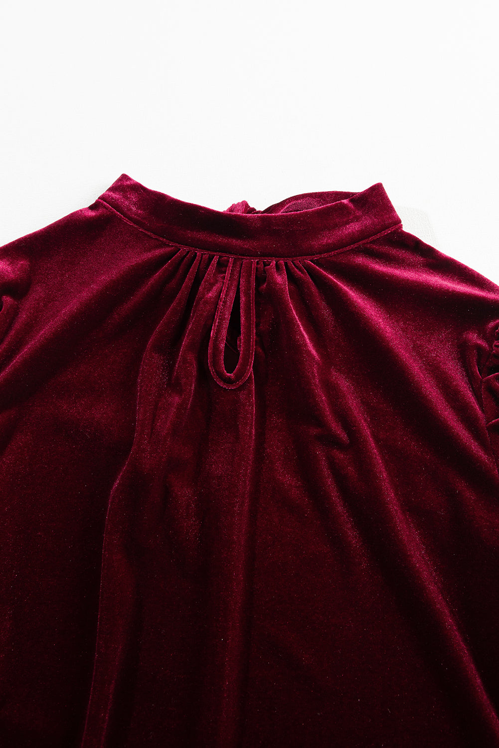 Mock Neck Puff Sleeve Velvet Blouse