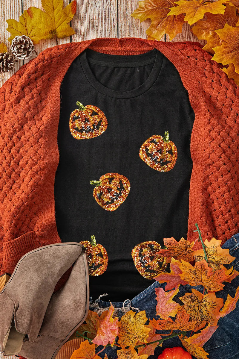 Hazel Blues® |  Sequin Pumpkin Round Neck Short Sleeve T-Shirt