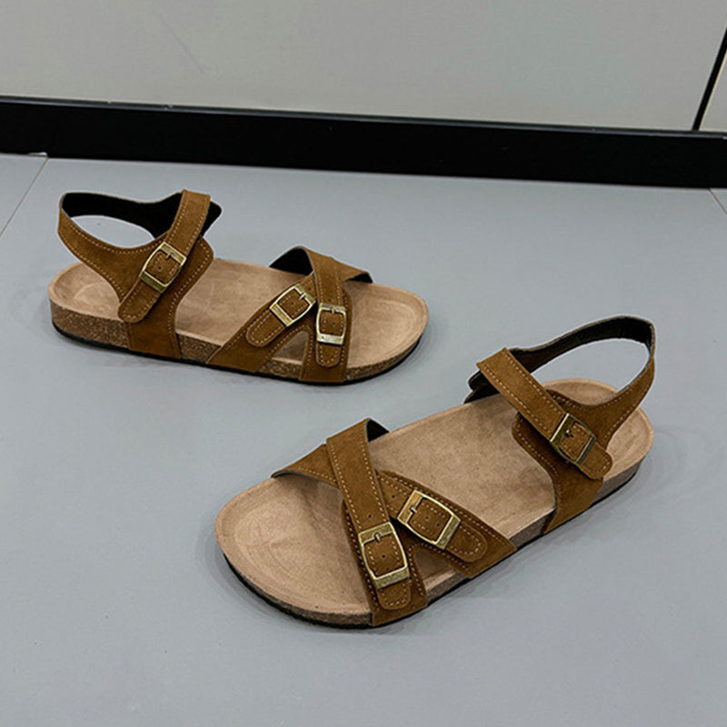 Hazel Blues® |  Open Toe Flat Buckle Sandals