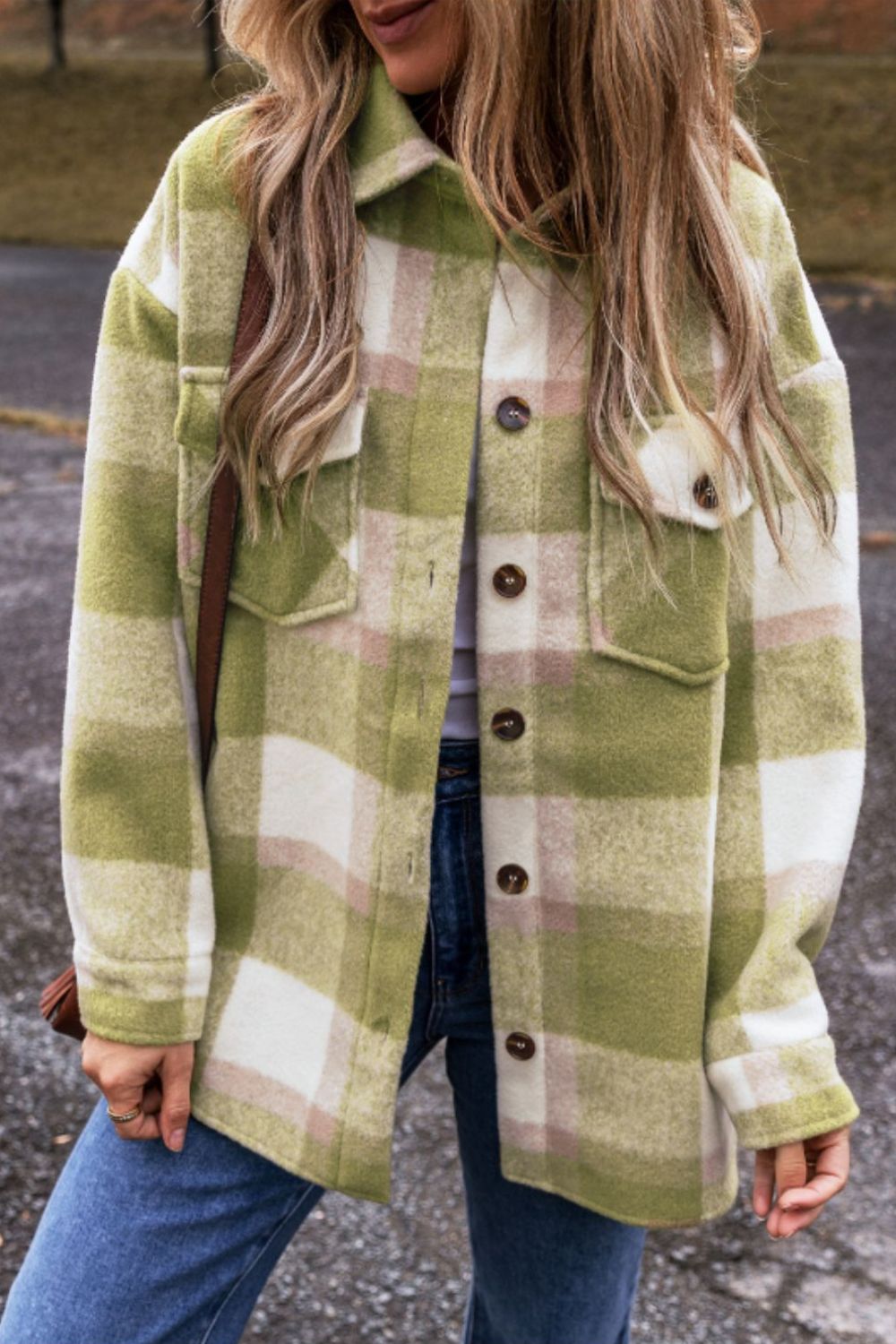 Hazel Blues® |  Pocketed Plaid Collared Neck Shacket