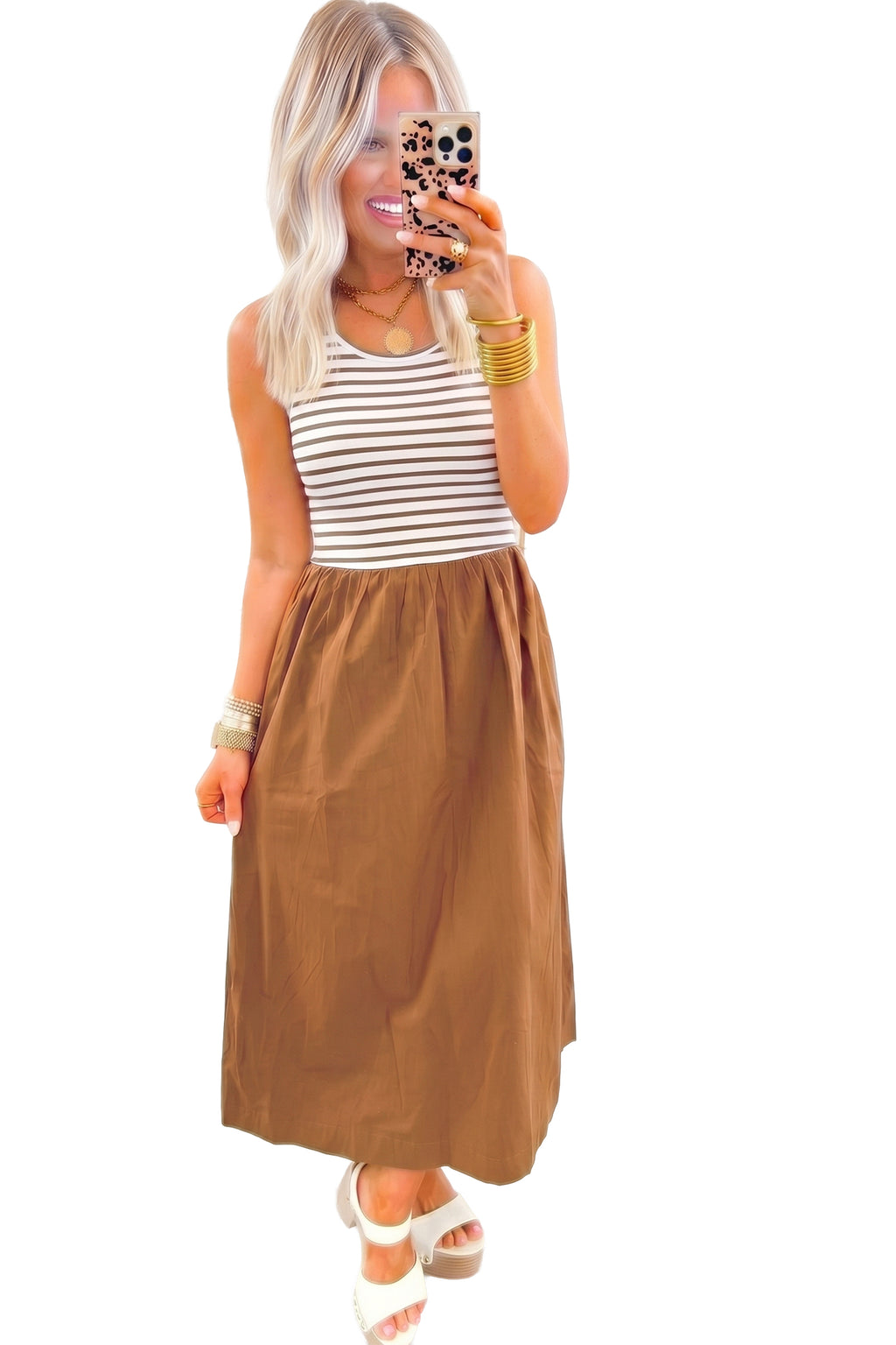 Striped Color-Block Patchwork Sleeveless Casual Long Dress