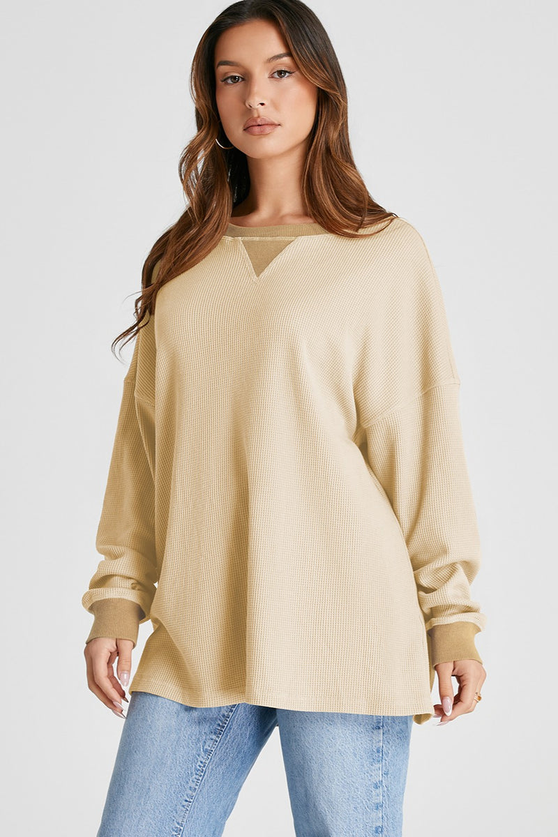 Hazel Blues® |  Waffle-Knit Long Sleeve Sweatshirt