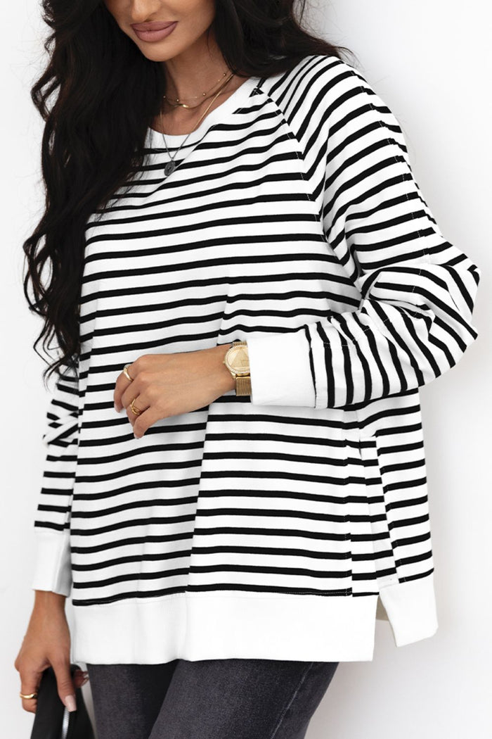 Side Slit Stripe Raglan Sleeve Sweatshirt