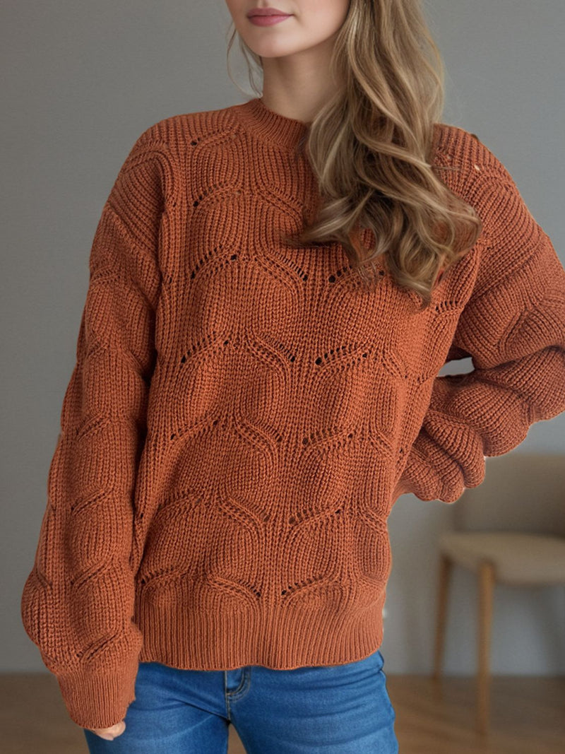 Hazel Blues® |  Openwork Round Neck Dropped Shoulder Sweater