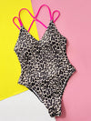 Hazel Blues® |  Leopard Plunge Spaghetti Strap One-Piece Swimwear