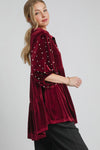 Hazel Blues® |  Umgee Pearl Detail Collared Neck Velvet Babydoll Blouse