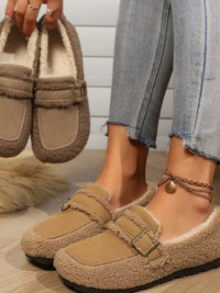 Hazel Blues® |  Fuzzy Buckle Flat Slip-Ons