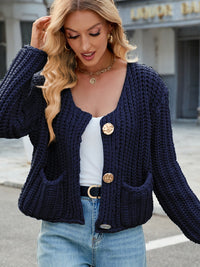 Hazel Blues® |  Round Neck Button Up Cardigan with Pockets